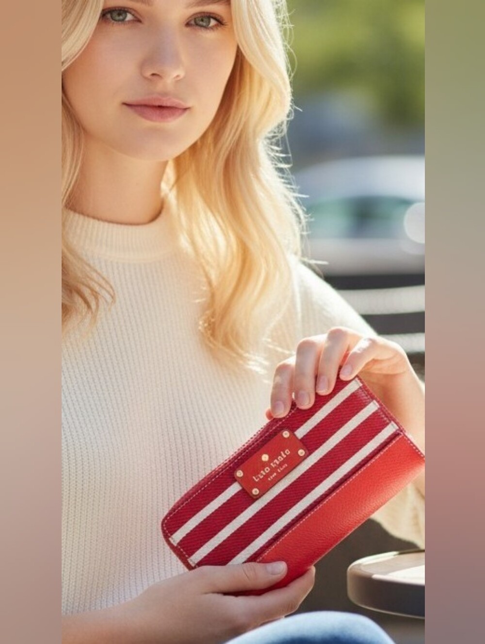 NWOT ♠️ Kate Spade Wellesley Neda Striped Continental Wallet, Empire Red/Cream